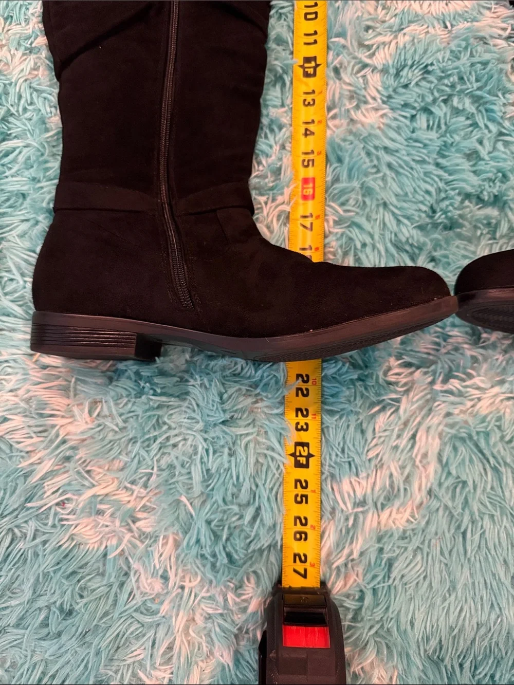 Women's Black Knee-High Riding Boots - Classic Buckle Detail